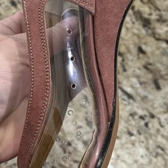 Vintage California Magdesians Women’s Clear Vinyl Suede Trim Peep Toe Size 6M - Picture 4 of 12